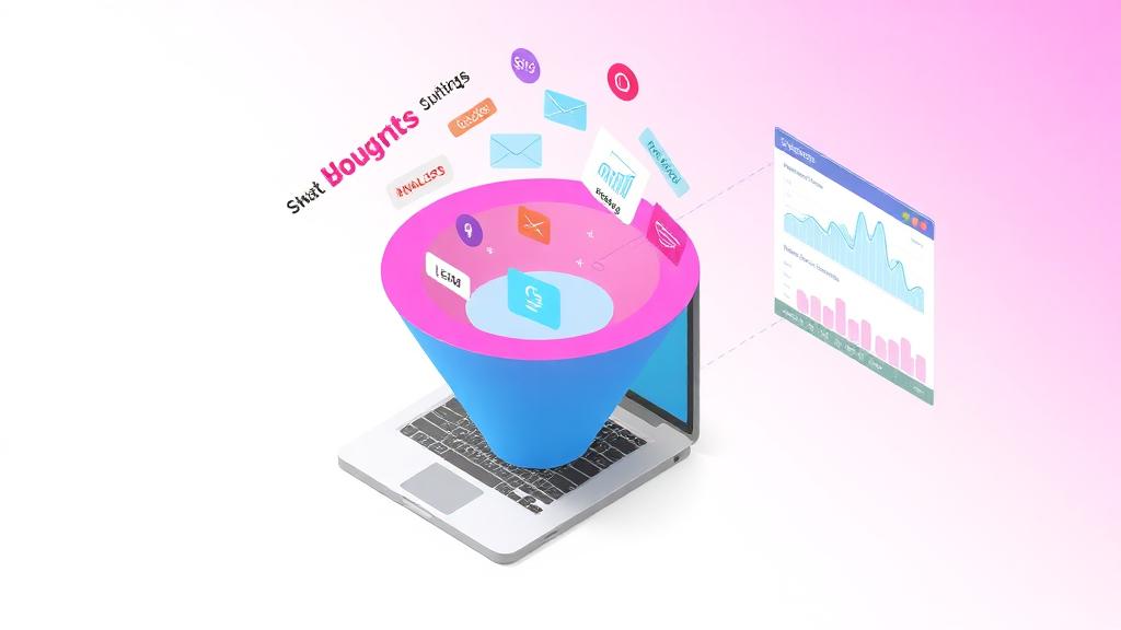 Illustration d'un funnel d'acquisition digitale avec SEO, landing pages et analytics pour PME